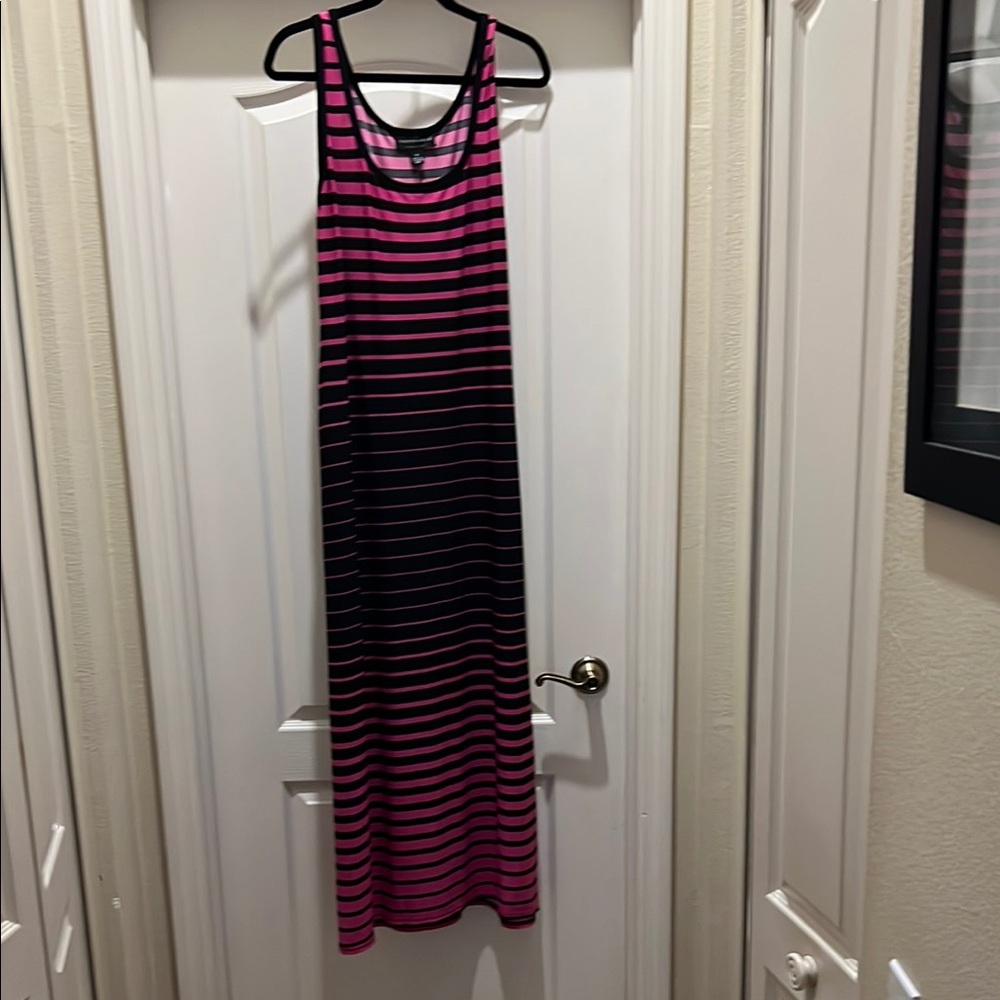 Connected Apparel Pink and Black Striped Dress